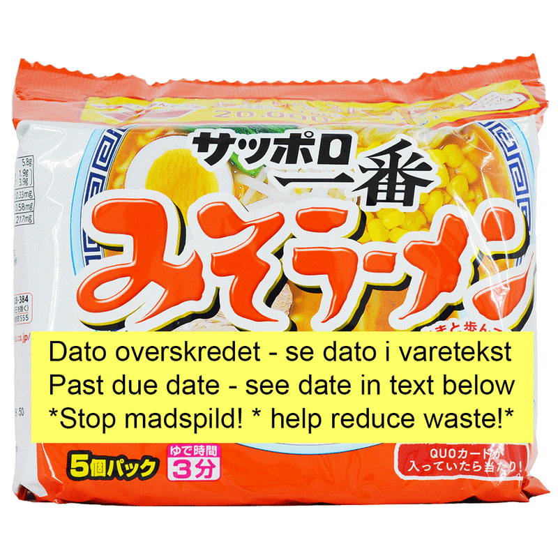 Sapporo Ichiban Miso - Instant Ramen med miso-smag - 5 x 97 gr (5 portioner) *stop madspild*